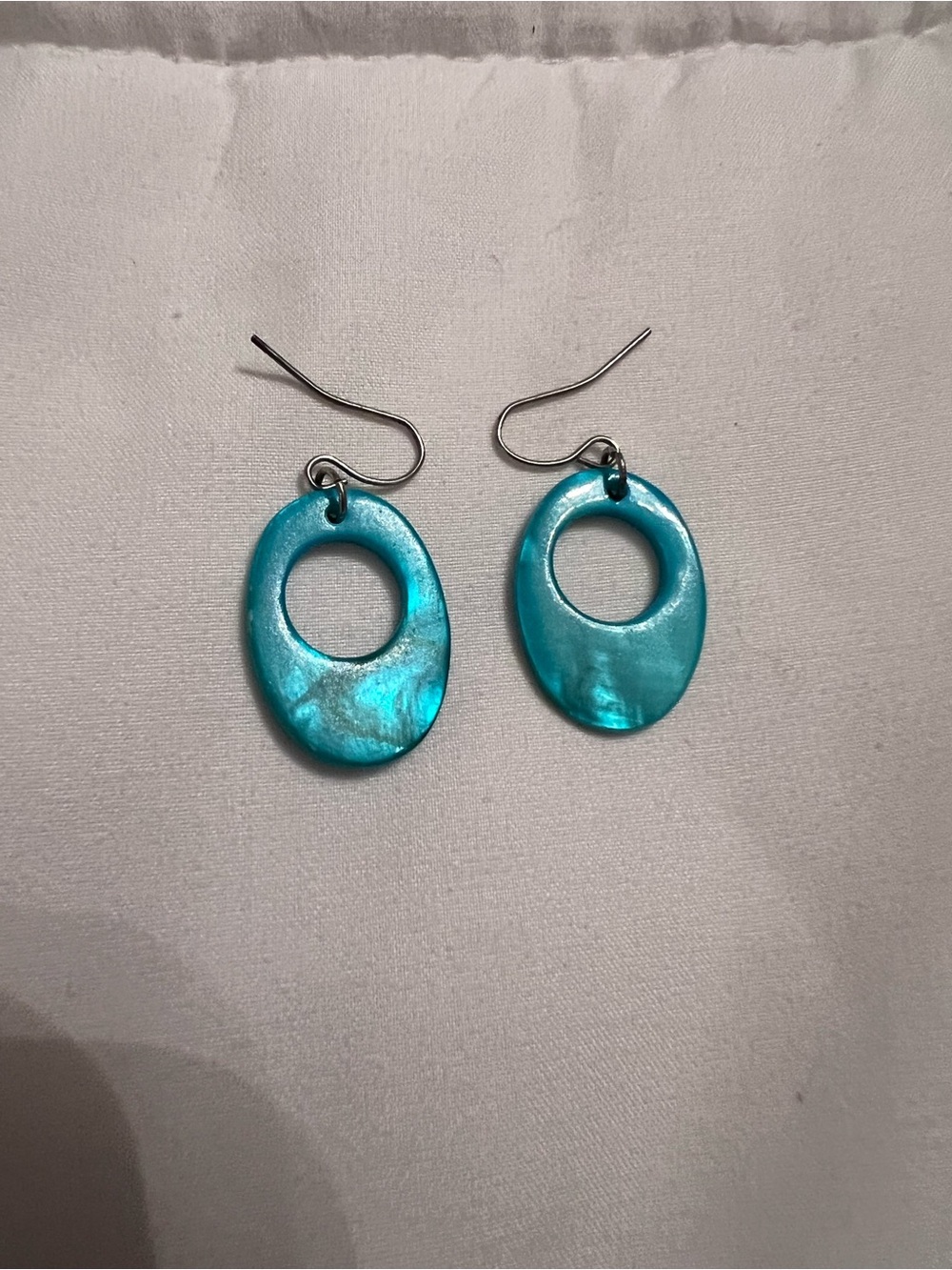 Vintage 1970’s Teal Turquoise Open Hoop Drop Pierced Earrings Women Jewelry